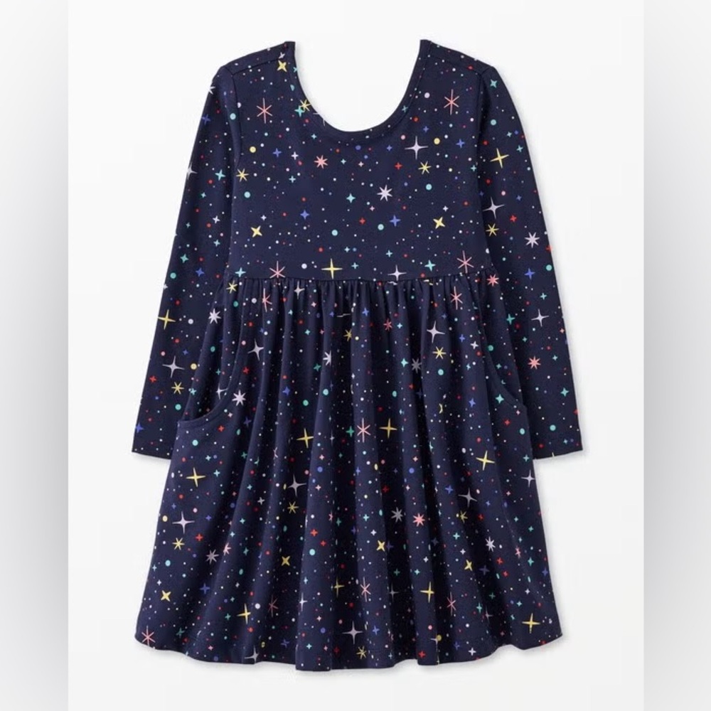 Hanna Andersson Navy Star Pattern Long Sleeve Dress, size 4